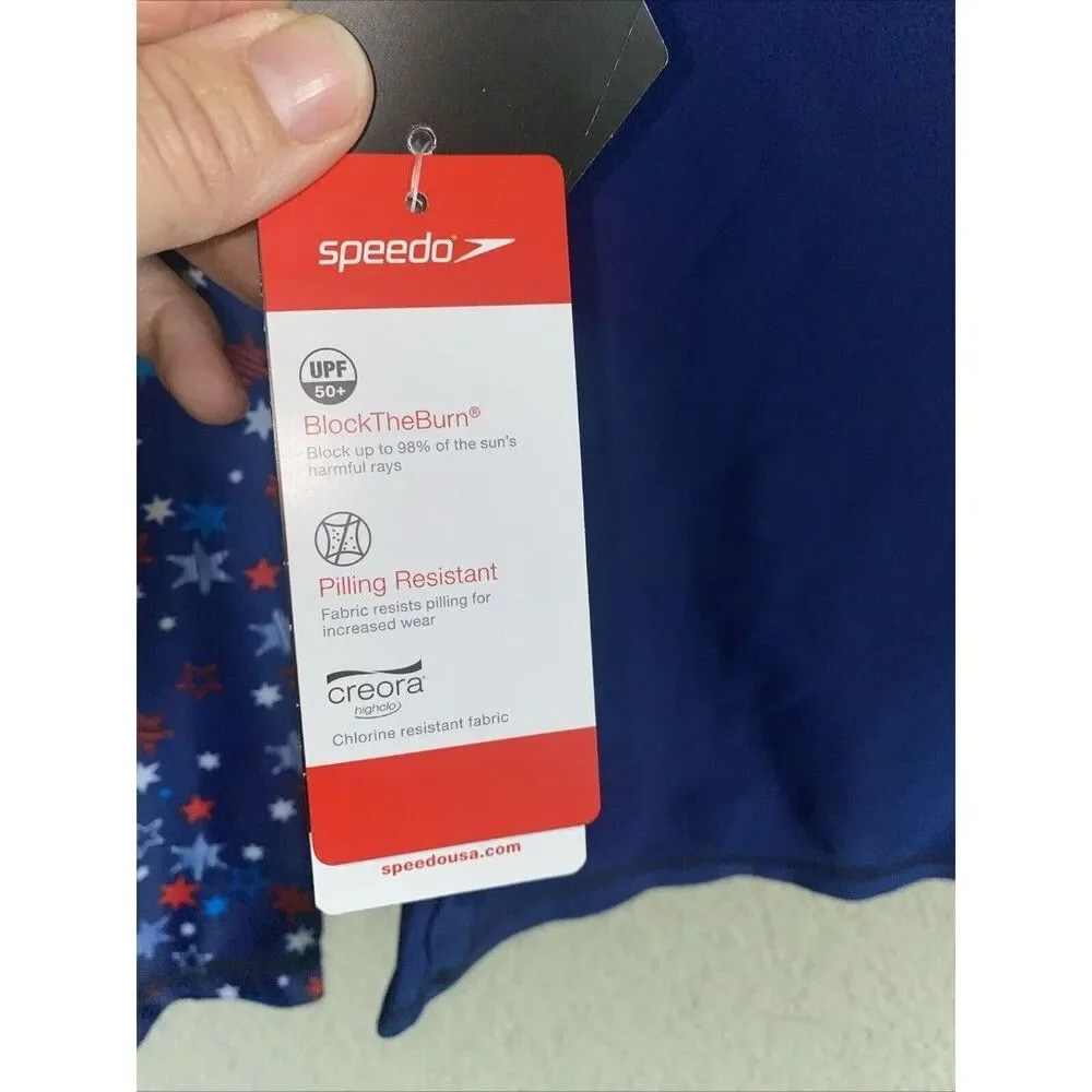 Speedo swim shirt Long Sleeve Rash Guard Blue UPF M USA Stars 4th patriotic